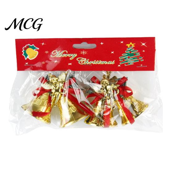 Durable Plastic Base Bell Christmas Ornament with Red Ribbon Bow, Small Jingle Thickened Electroplated Tree Hanging Decoration for Tree, Garland,