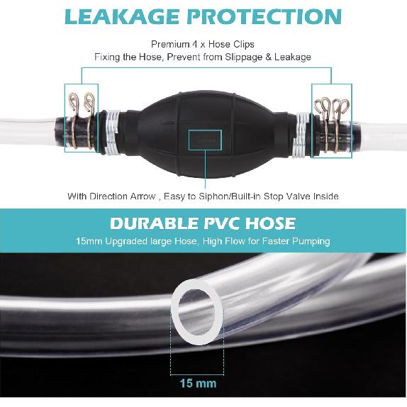 Gas Siphon Hose Pump, Manual Hand Water Pump, Gasoline Transfer Pump For Water Gas Oil Petrol Diesel, Fuel Siphon Pump With 2 Durable PVC Syphon