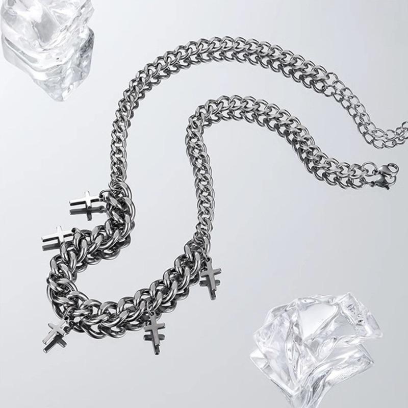 Stainless Steel Cross Pendant Bracelet for Men Women Cuban Chain Punk Hiphop Male Waterproof Jewelry Accessories Gifts Wholesale