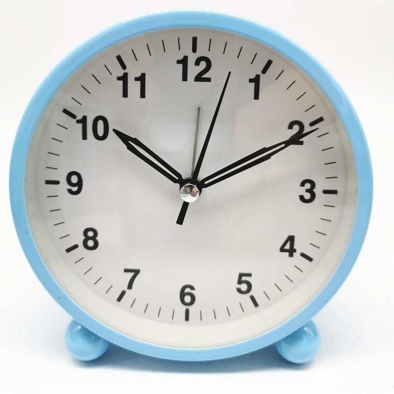 Round Alarm Clock Student Pointer Quartz Clock Bedside Clock Mute Metal Seat Clock with Light
