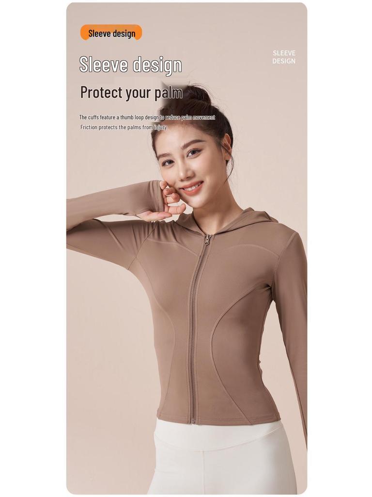 Herbst/Winter Hohelastische Slim-Fit Kapuzen-Yoga-Jacke für Damen