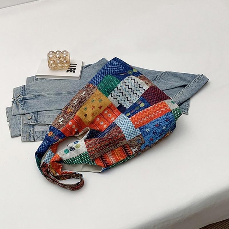 Aesthetic Canvas Toted Bag Reusable Shoulder Toted Bag for Women Casual Vacation,Shopping,Work,Gym Ethnic Style Cloth Bag