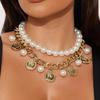 Coin Pearl Pendant Beaded Stacked Necklace Set Ladies Daily Necklace Set
