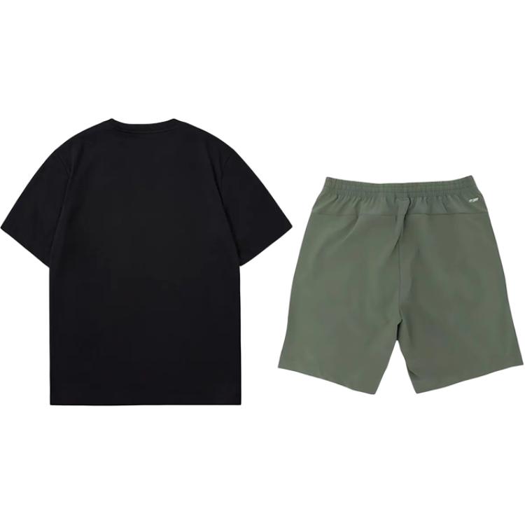 Li-Ning Plain Simple Comfortable Versatile Round Neck Pullover Short Sleeve T-Shirt Casual Sports Set Unisex Tops AHSU801-2+YKSV147-1