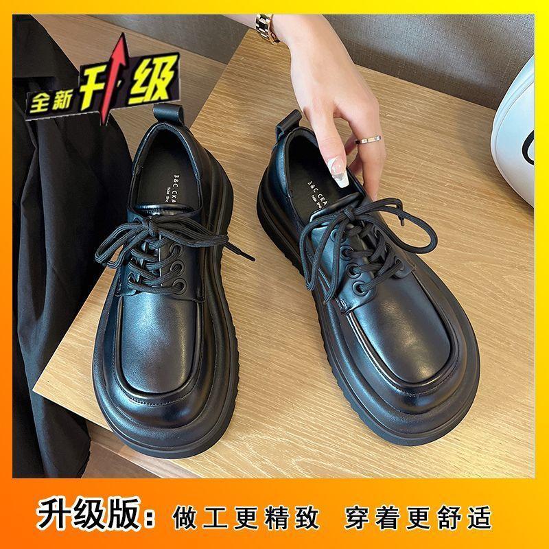 British style fashion ins single shoes women's spring and autumn new versatile lace-up muffin bottom round head small leather shoes