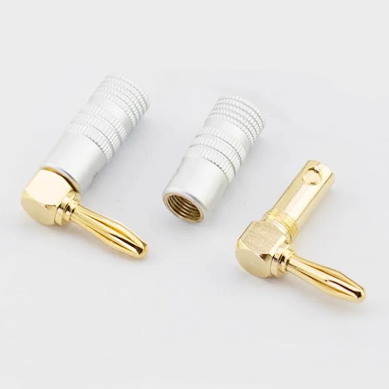 2PCS Banana Plug Audio Speaker Connector 90 Degree straight angle Plug Audio Jack Gold Plated Speaker Terminals Adapters