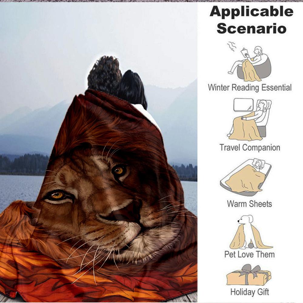 1PC Lion, Autumn Leaves Print Blanket, Soft Throw Blanket - Warm & Cozy for Couch, Bed, Office, and Travel yy250912170