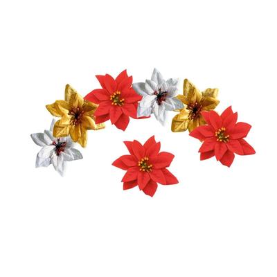 (Smíchejte barvu (Balení po 36)) Vánoční poinsettie červeno-zlaté sametové dekorativní umělé květiny vánoční květiny ze sametu vánoční dekorační předměty