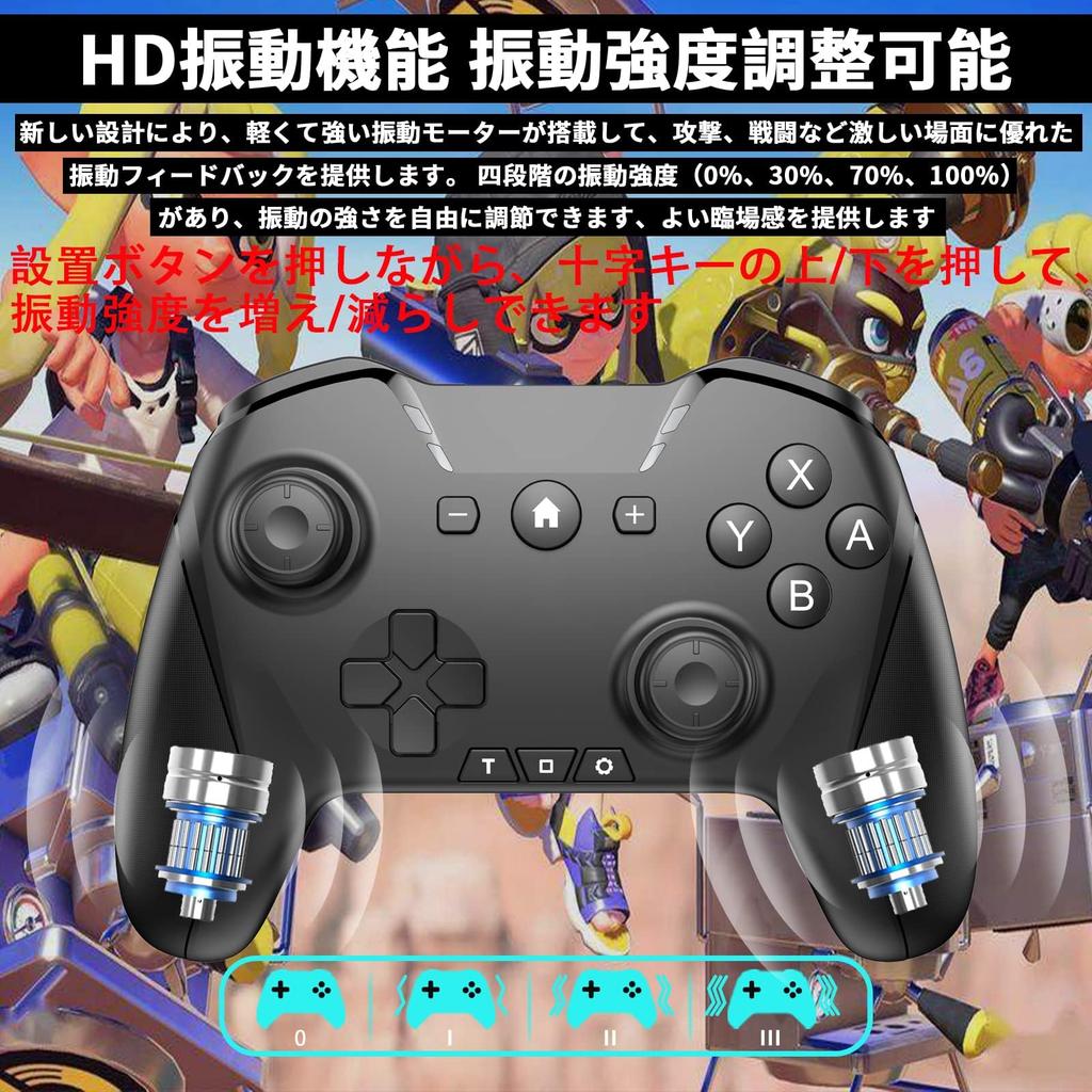 FONLAM Switch Compatible Controller for PC Android iOS Bluetooth Back Button Macro Rapid Fire Vibration Speed Adjustment Sleep Wake-up Black