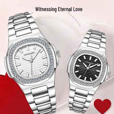 Montres de Couple Qixi Nautilus Duke of Lorraine Homme & Femme - Automatiques Pleinement Pavées de Diamants pour Petit Ami/Petite Amie