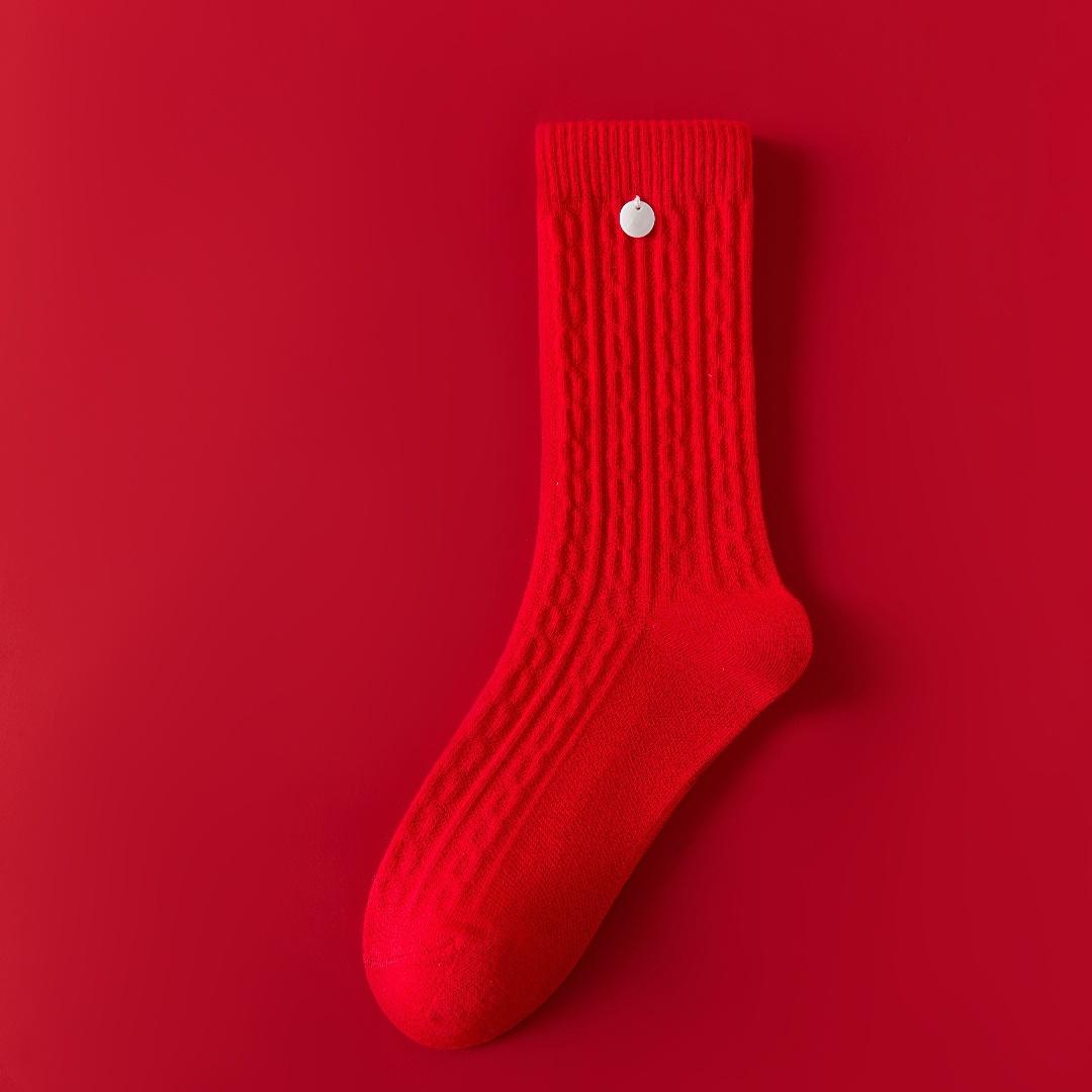

Украшения из ткани Label, Ярко-красные новогодние носки Natal Year, пряжа Women s Idea, английская ракушка, однотонные женские средние хлопковые носки One Size