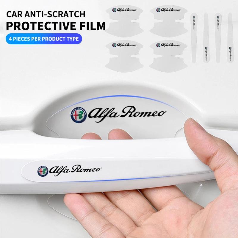 8Pcs Car Door Handle Anti-Scratch Film Rubber Sticker For Alfa Romeo Giulia Stelvio Giulietta 156 159 147 Mito Tonale Brera Dis
