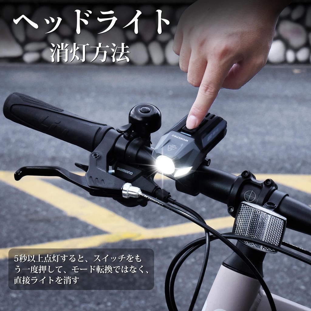 WORKPRO Kit de Luzes Dianteira e Traseira para Bicicleta com Alcance de até 120m Brilho Contínuo Memória de Brilho Perfeito para Uso Noturno Carregamento USB Fácil