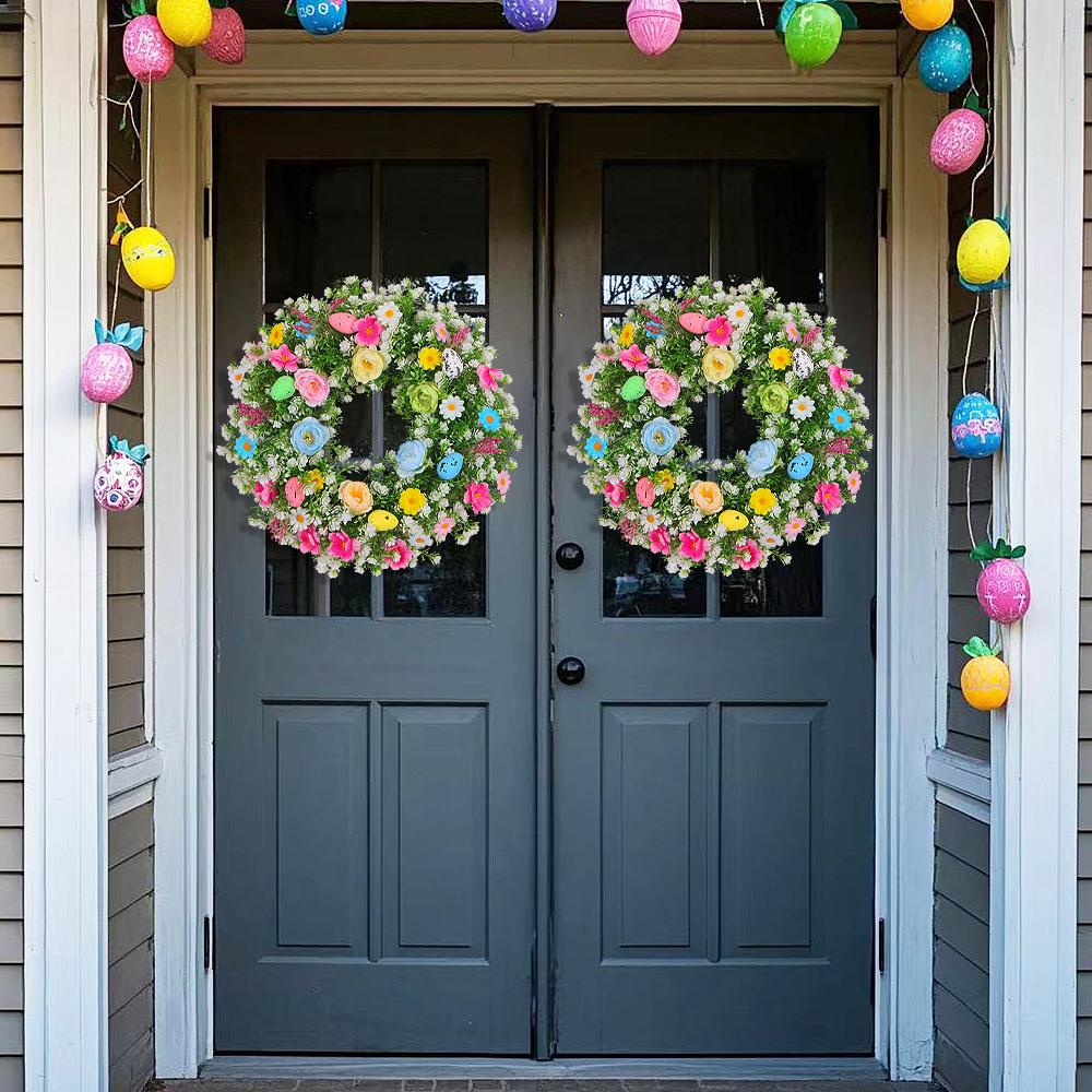 Easter Egg Wreath Artificial Flower Wreath Decorative Garden Party with Colorful Eggs Artificial Green Leaves Garland Decoration