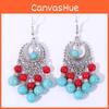Ethnic Simulation Turquoise Beaded Earrings With Silver Filigree For Wear Daily