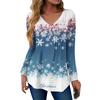 Women's Fashion Casual Christmas Tree Print V-Neck Decorative Button Long Sleeve T-Shirt Top