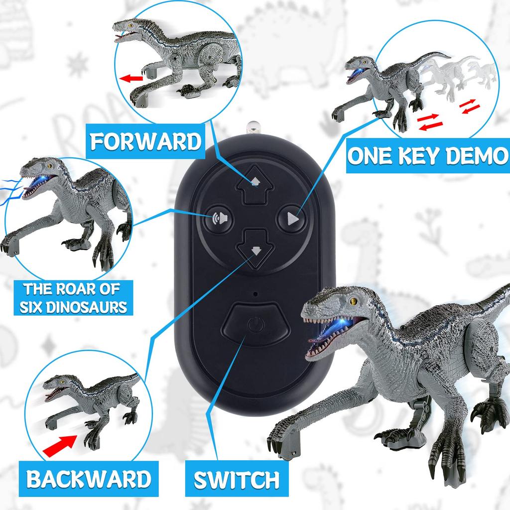 Remote Control Dinosaur Toy 2.4G Electronic Walking Velociraptor with Light Sound Simulation Dinosaur Robot Model Boy Kid Toy