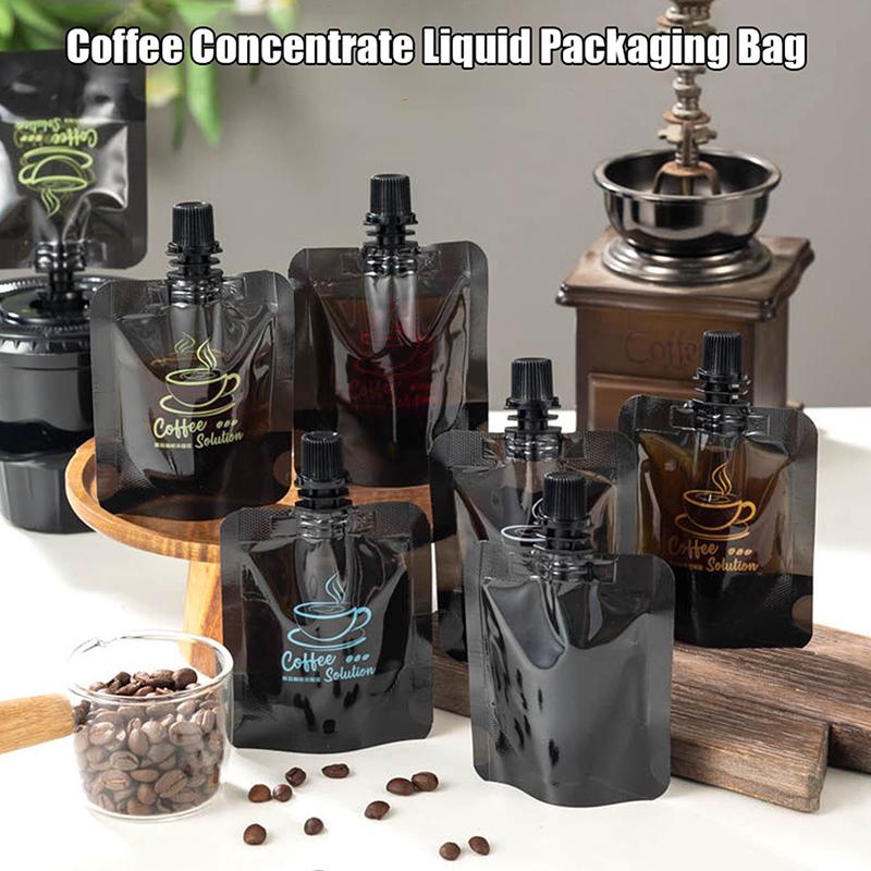 10 Pcs 50/100Ml Plastic Black Self-Standing Coffee Tea Liquid Suction Nozzle Bag Diy Cocoa Matcha Travel Beverage Portable Pouch