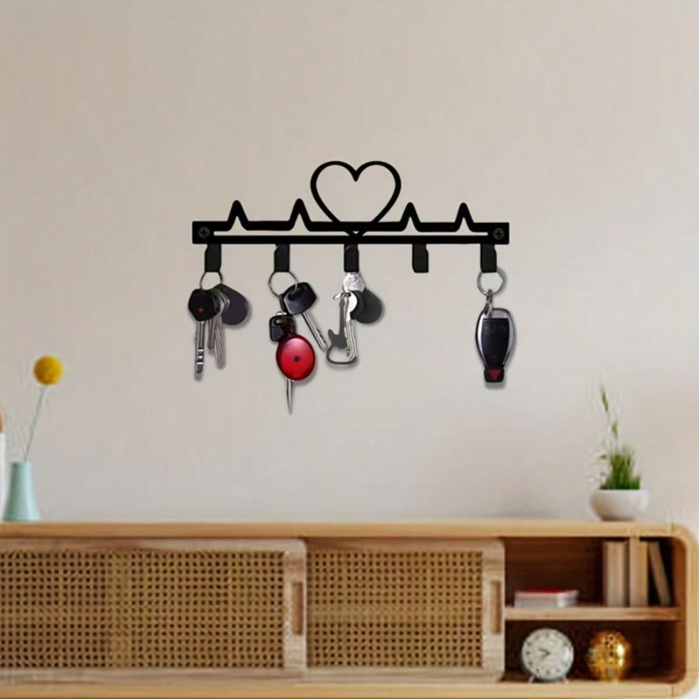 Metal Abstract Heart Key Hook Wall Decor Garage Kitchen Storage Art