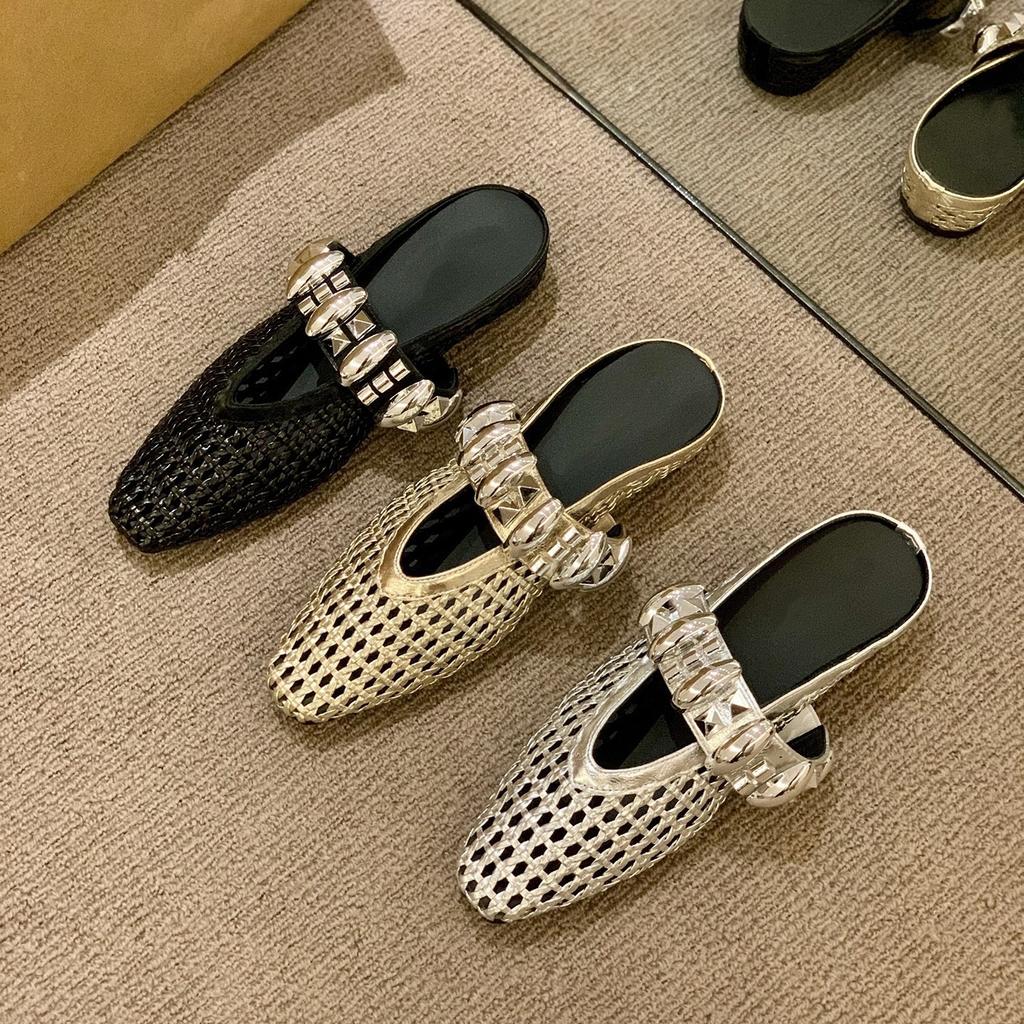 Shining Galaxy~ Rhinestones inner height increase baotou half slippers children wear new fishing nets hollowed out silver sandals in summer