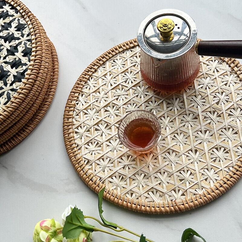 30/36cm Color Handmade Rattan Tray Round Heat-resistant Teapot Pad Hotel Home Decor Ethnic Style Dining Table Heat-insulate Pad