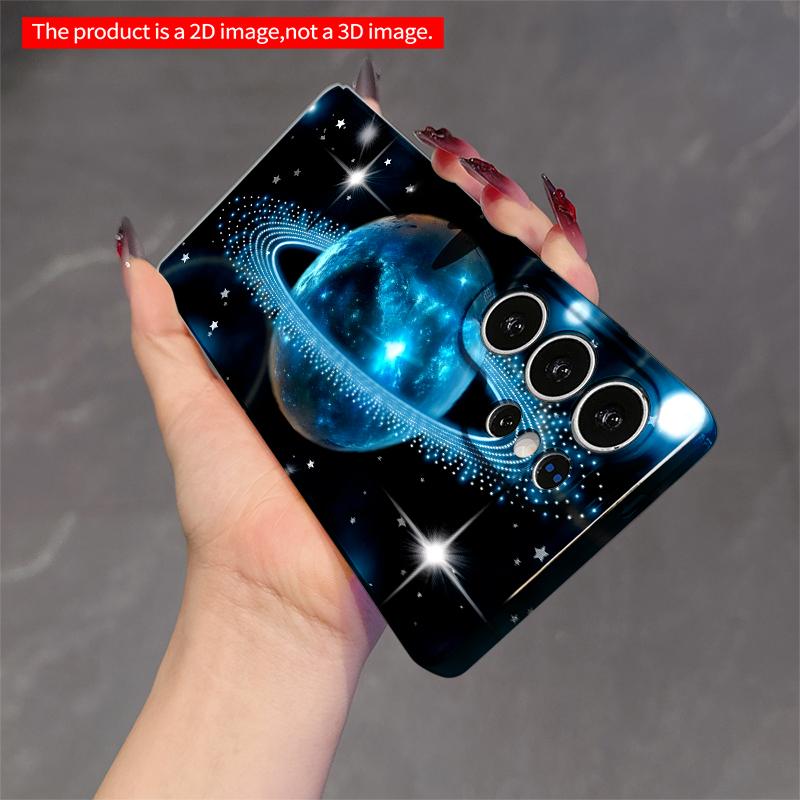 2DFlat Samsung Phone Case Cosmic Blue Planet with Glowing Rings Applicable To Galaxy S23 S24 S25ULTRA S26 A12 A14 A15 A16 A54 A55
