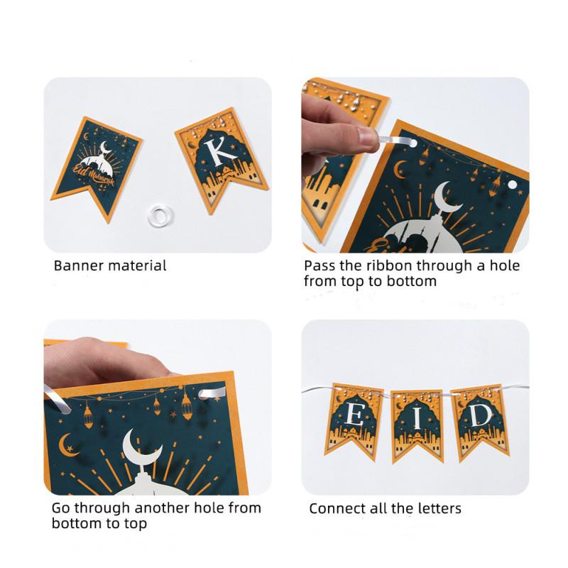 Hanging Decorative Flag Eid Mubarak Ramadan Banner For Living Room Bedroom Window Yard Garden