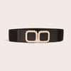 New Pearl Pair Buckle Elastic Wide Ladies Waist Seal Black Sweet and Elegant Women's Waist Belt
