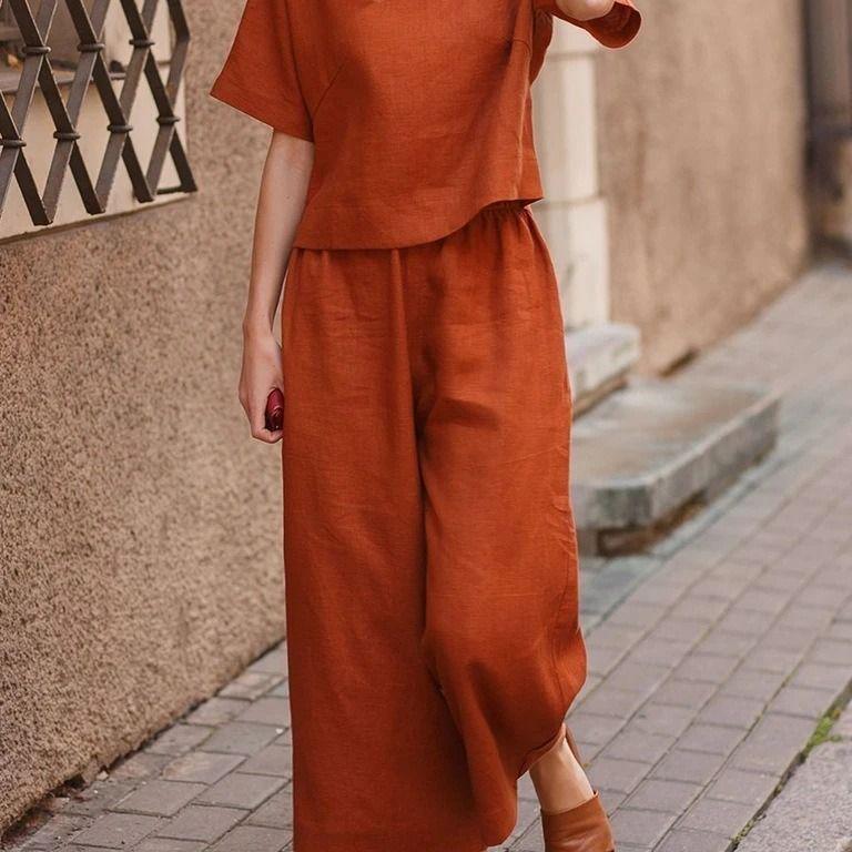 2025 Blue Plus Size Women's Short-Sleeved Two-Piece Casual Fashion Suit - European & Southeast Asian Style