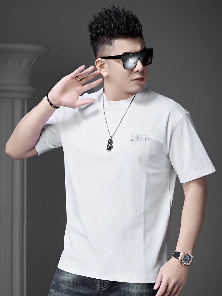European Men's High-End Designer Embroidered Distressed Short-Sleeve T-Shirt 2026 New Summer Trendy Brand Light Luxury Half-Sleeve