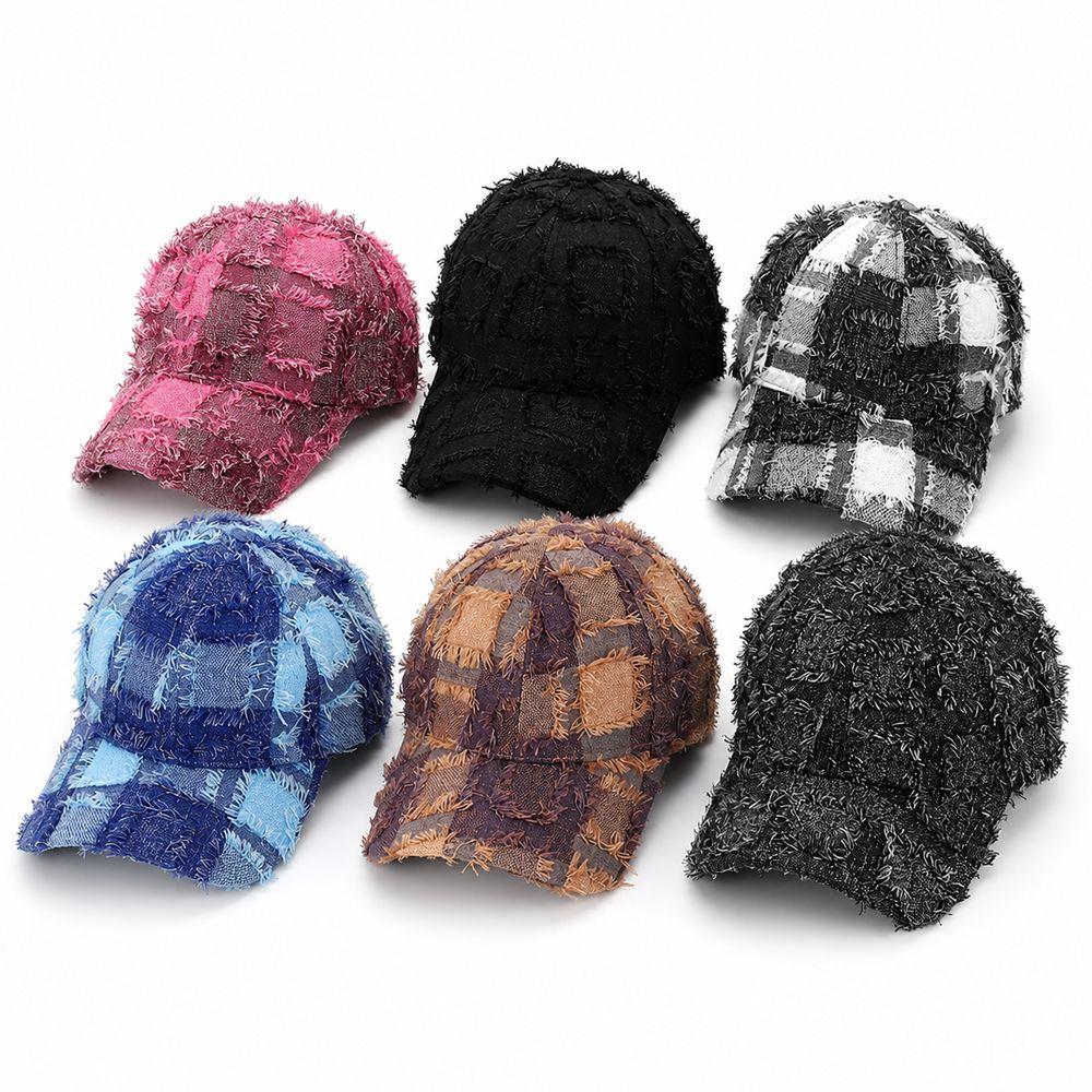 Plaid Pattern Distressed Baseball Cap Adjustable Fit Casual Baseball Hat Daily Wear