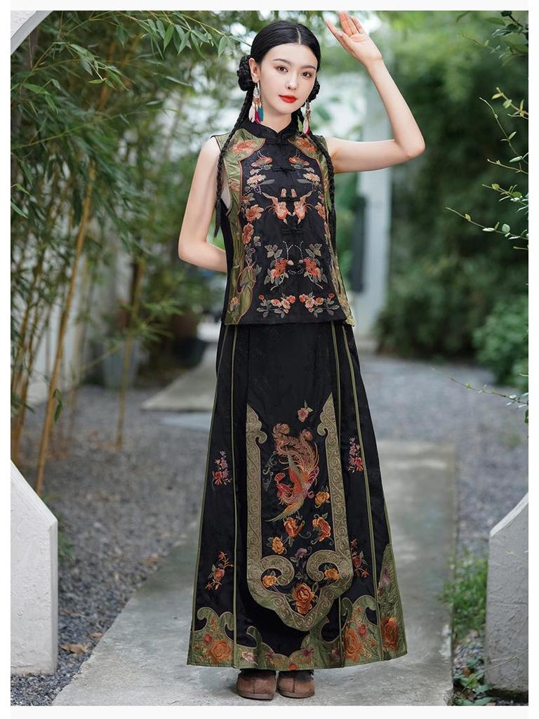 Ethnisch Stil Damen Bestickte Stehkragen Froschknopf Weste