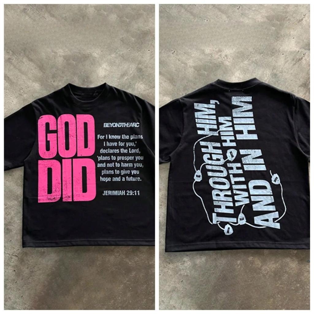 Sohn Gottes Print T-Shirts Rundhals Kurzärmelig Lässig Baumwolle Print Vintage T-Shirt Oberteile VHUTHK Beidseitiger Druck Unisex