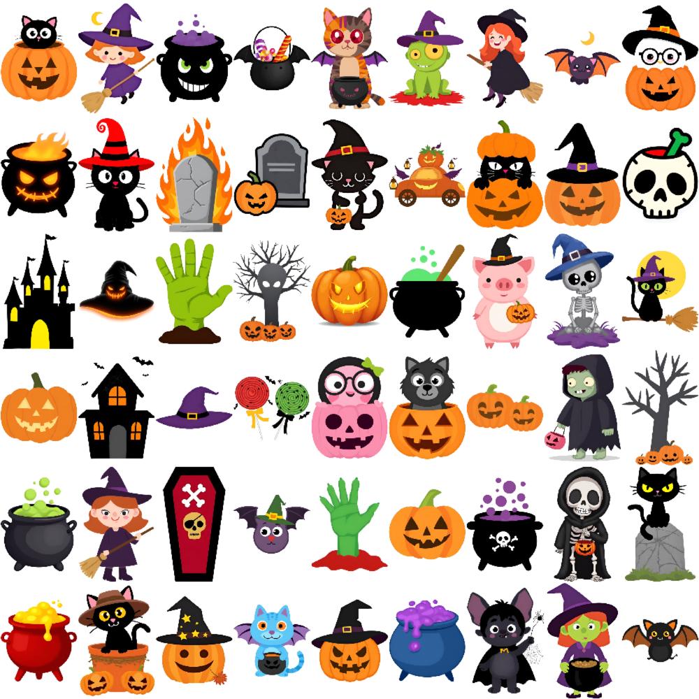 54pcs Temporary Tattoo Pumpkin Waterproof Long-lasting Body Stickers Witch Bat Temporary Tattoo Stickers Ghost For Boys