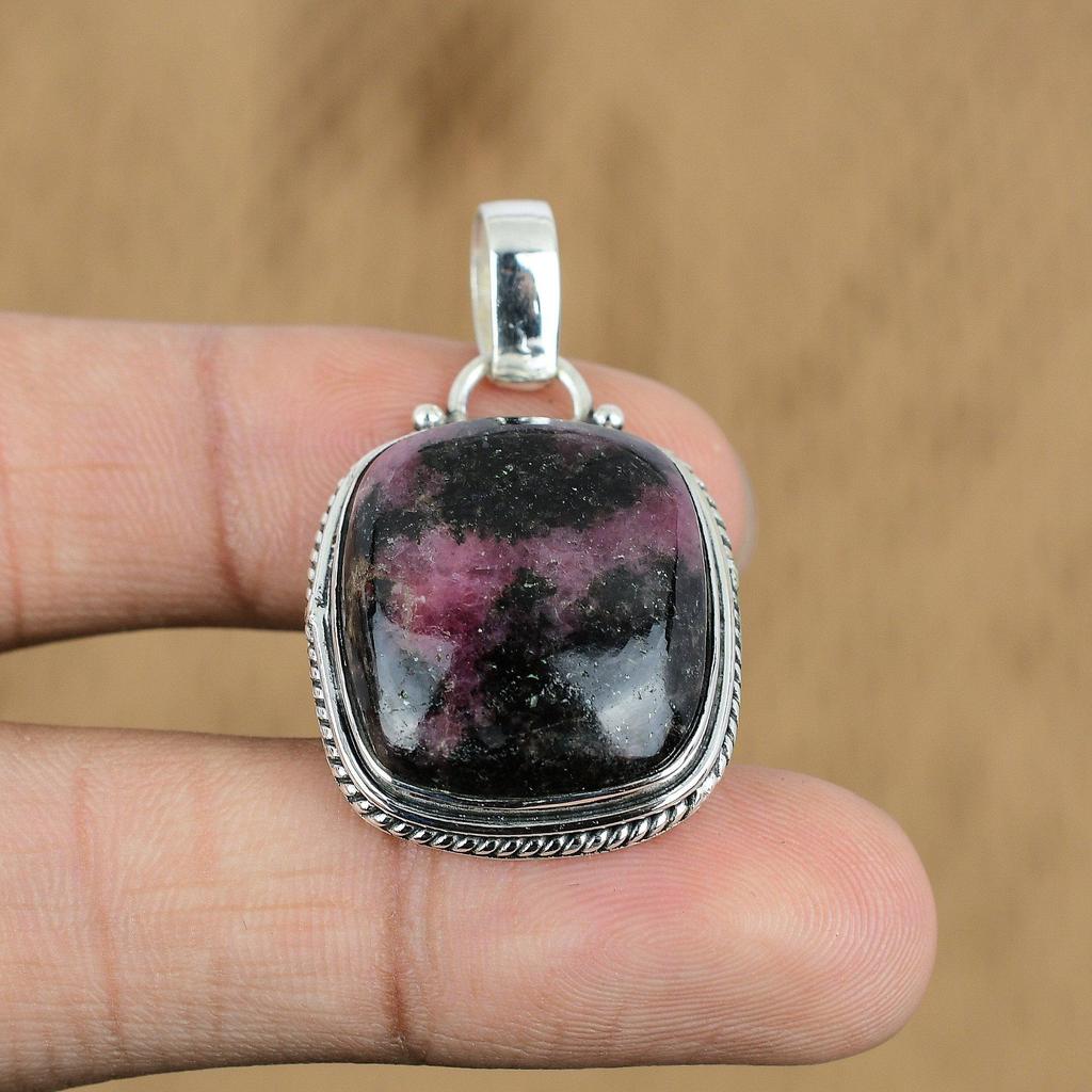 Birthday Gift For Her Natural Rhodonite Gemstone Pendant 925 Sterling Silver