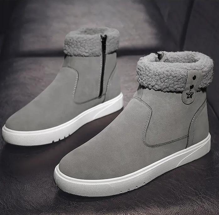 Men's High-Top Snow Boots - Velvet-Lined, Warm Leather, Fur, Slip-On, Winter Cold-Proof.