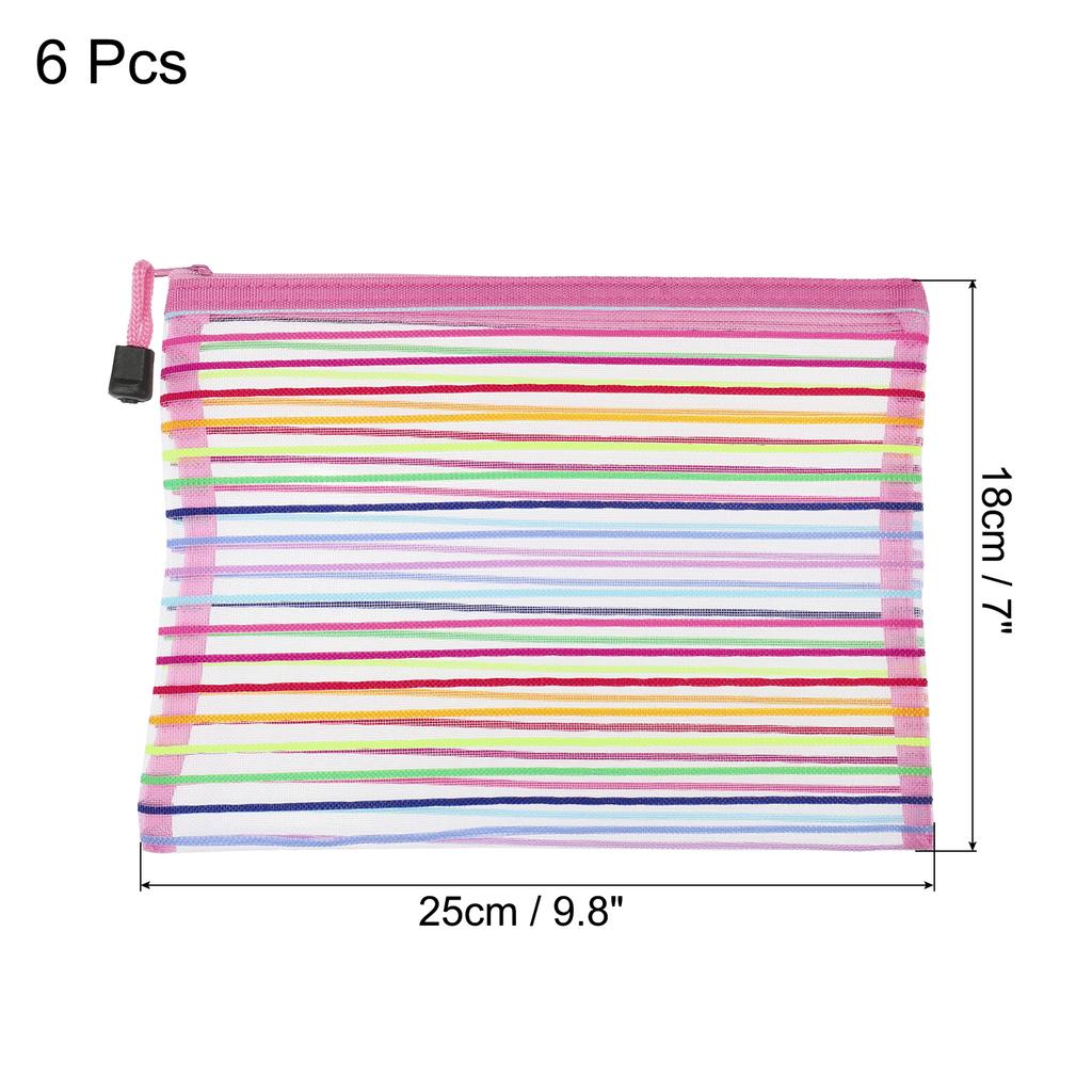 6Pcs A5/B6 Mesh Zipper Pouch Rainbow Color File Bags Colorful Nylon Mesh Document Bag Multipurpose Travel Bags File Organizer
