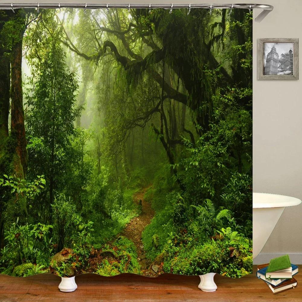 Forest Natural Scenery Shower Curtains 3d Printing Bath Curtains Polyester Washable Fabric With Hooks Home Decorative Screen