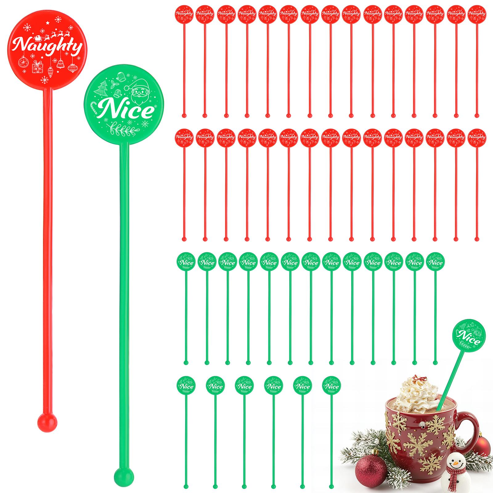 

100 Pcs Christmas Drink Stirrers Christmas Coffee Stir Sticks Holiday Cocktail Swizzle Plastic Reusable Drink Stirrers Nice Naug красный