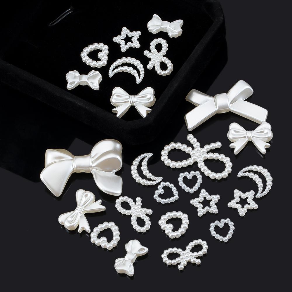 50pcs Resin Accessories Bowknot Love Heart for Jewelry Making DIY Findings White Imitation Pearl Beads Bowknots Hair Accessories