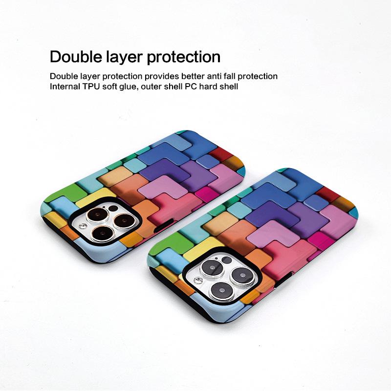 Colorful Plaid Phone Case Set for Apple 14/15/16 Series, Fits 15 Pro Max