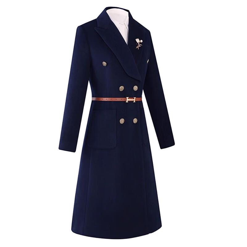 Tieluoman Women's Professional Double-Breasted Padded Wool Blend Coat