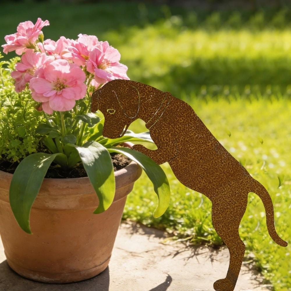 Rostige Oberfläche Hundentopf-Halter Dekoration Rustikale Tier Silhouette Gartenstatue Außenhof Dekoration