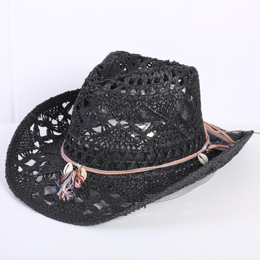 Popular sombrero de vaquero occidental hueco clásico europeo y americano, moda para hombre y mujer, sombrero de paja transpirable para vacaciones, protección solar
