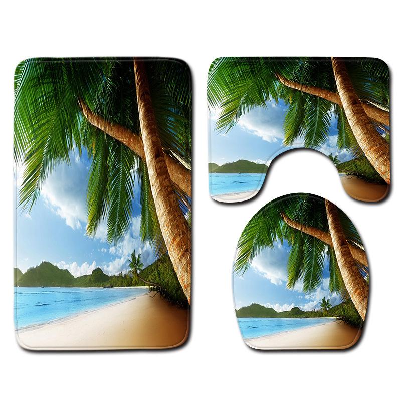 Beach Coconut Ocean View Printed Toilet Carpet Bathroom Decorative Absorbent Floor Mat
