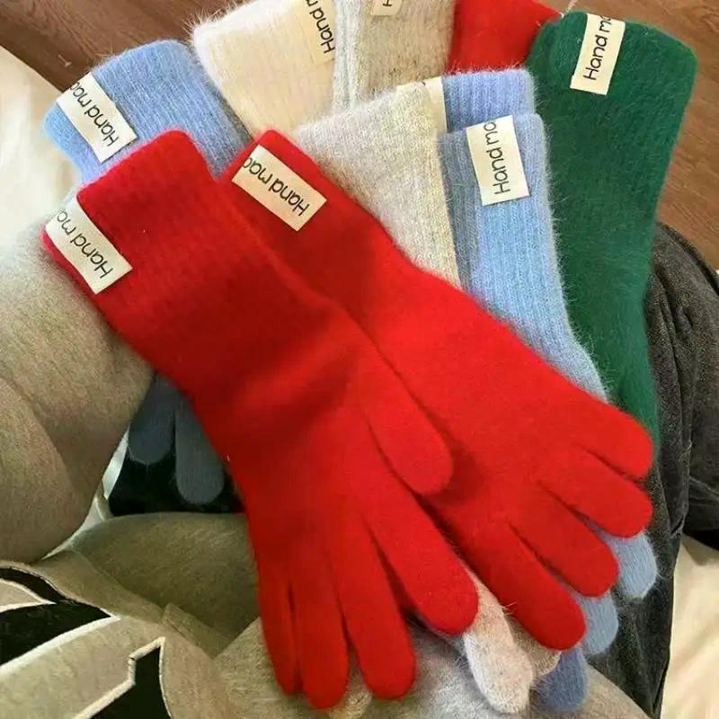 Winter Solid Color Knitted Gloves Full Fingered Stretchy Warm Gloves For Cold Weather Girls Men Women And Teens Winter Mittens