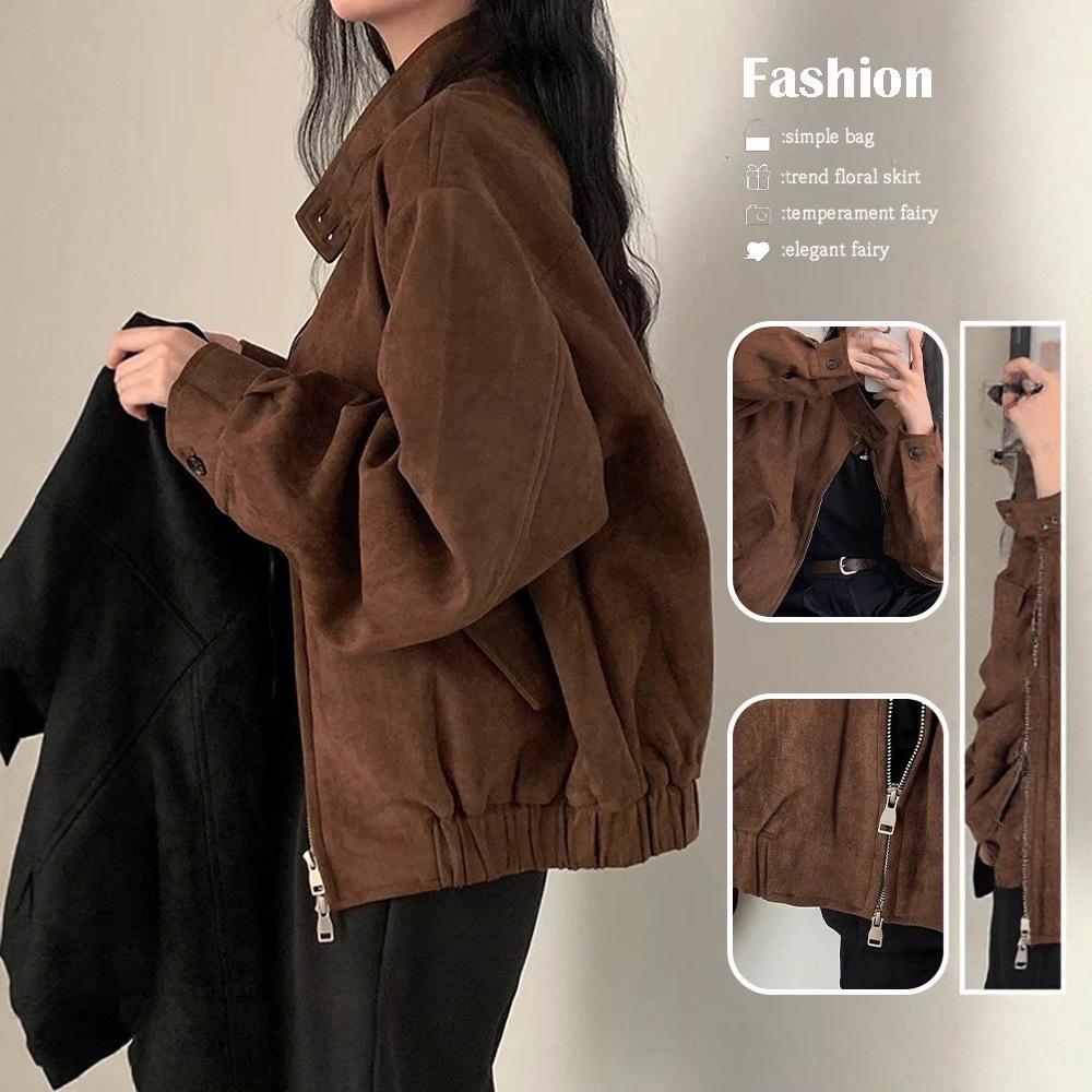 American Retro Women's Suede Jacket - Spring/Autumn 2025 Trendy Petite High-End Short Style