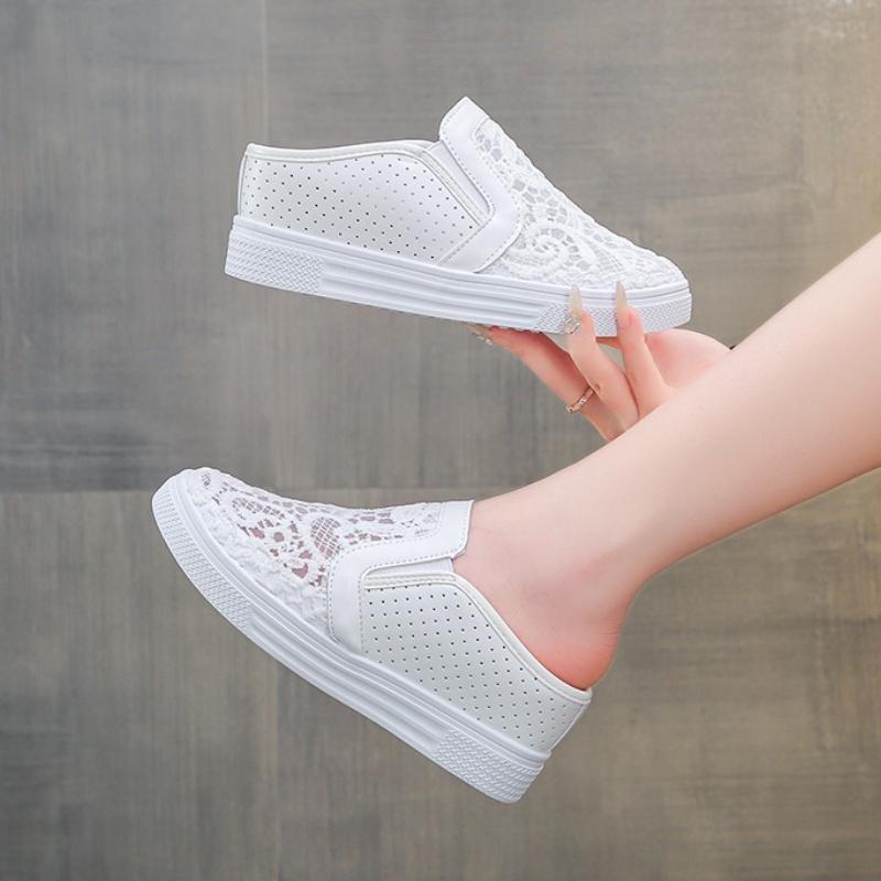 2026 New Women Wedge Platform Sneakers Rubber Leather High Heels Lace Up Shoes Pointed Toe Height Increasing Creepers