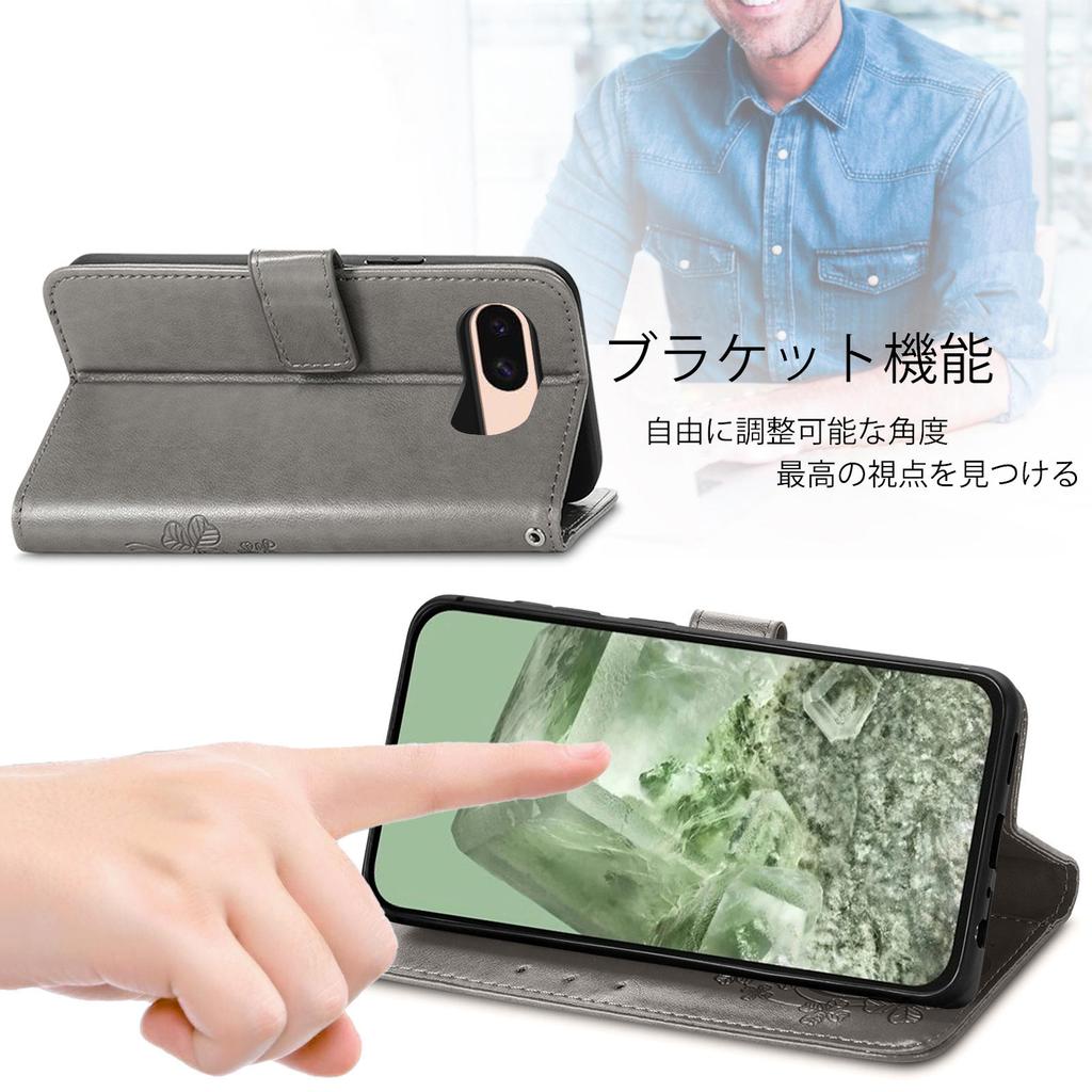 Kožené pouzdro pro Google Pixel 8a Kryt peněženky na telefon s čtyřlístkem