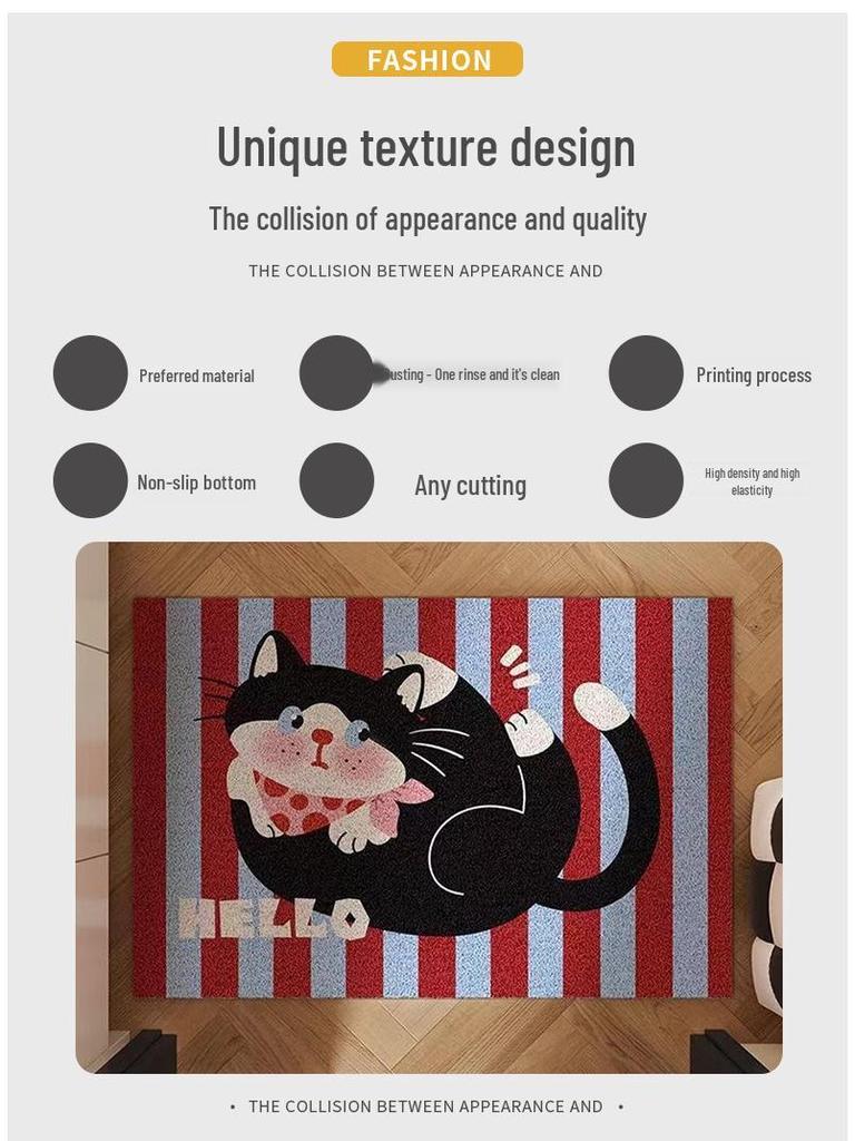 Tappetino Ingresso Antiscivolo Gatto Cartone Animato, Resistente allo Sporco, Facile da Pulire, Tappeto Resistente all'Usura per Casa e Corridoio